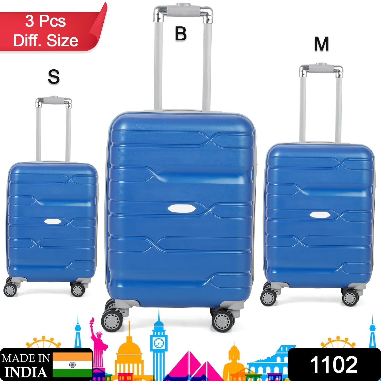 1102 Traveling Trolley Bag Set, Small , Medium & Big Suitcase Premium Quality Bag 3 Pcs Set For Traveling Use DeoDap