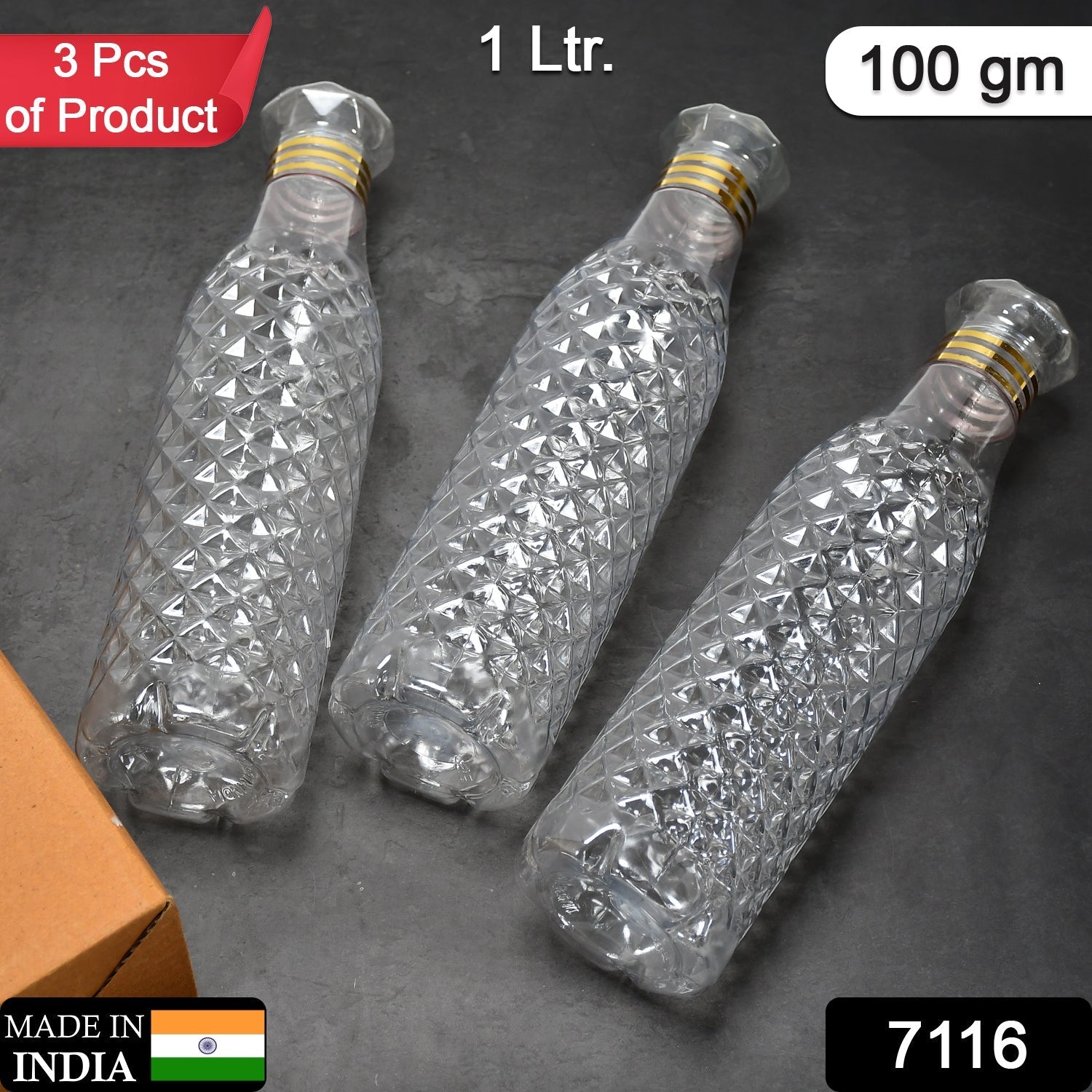 7116 Water Bottle With Diamond Cut Used By Kids, Children's  ( 3 pcs ) DeoDap