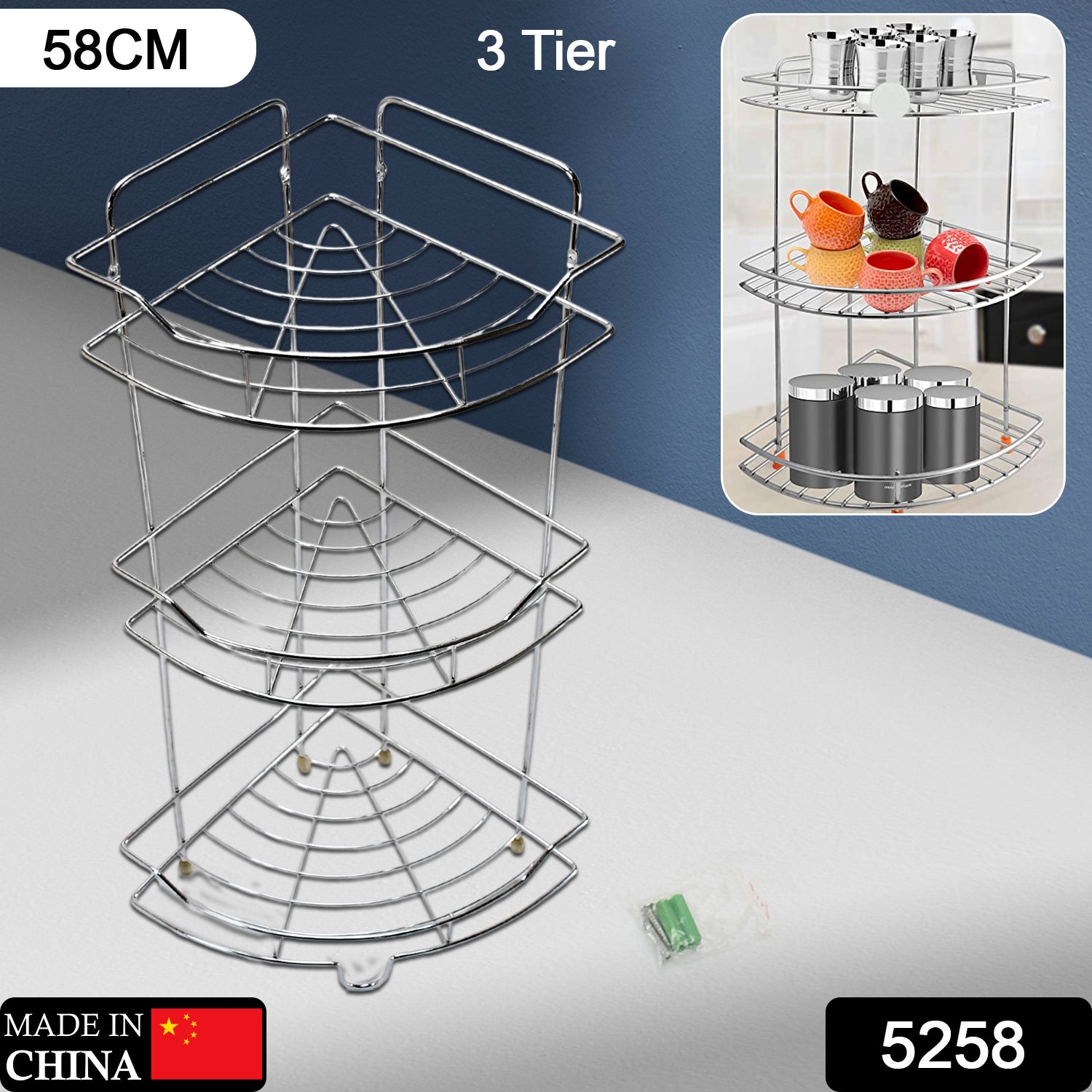 5258 Multipurpose Stainless Steel Silver Multi-3 Tier Corner Storage Rack DeoDap