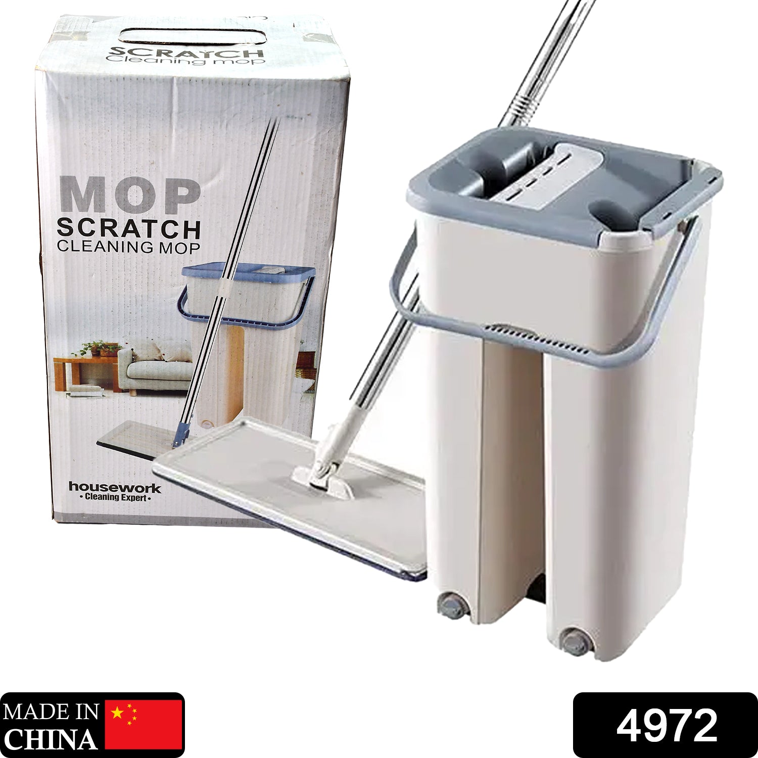 4972 Scratch Cleaning MOP with 2 in 1 SELF Clean WASH Dry Hands Free Flat Mop DeoDap