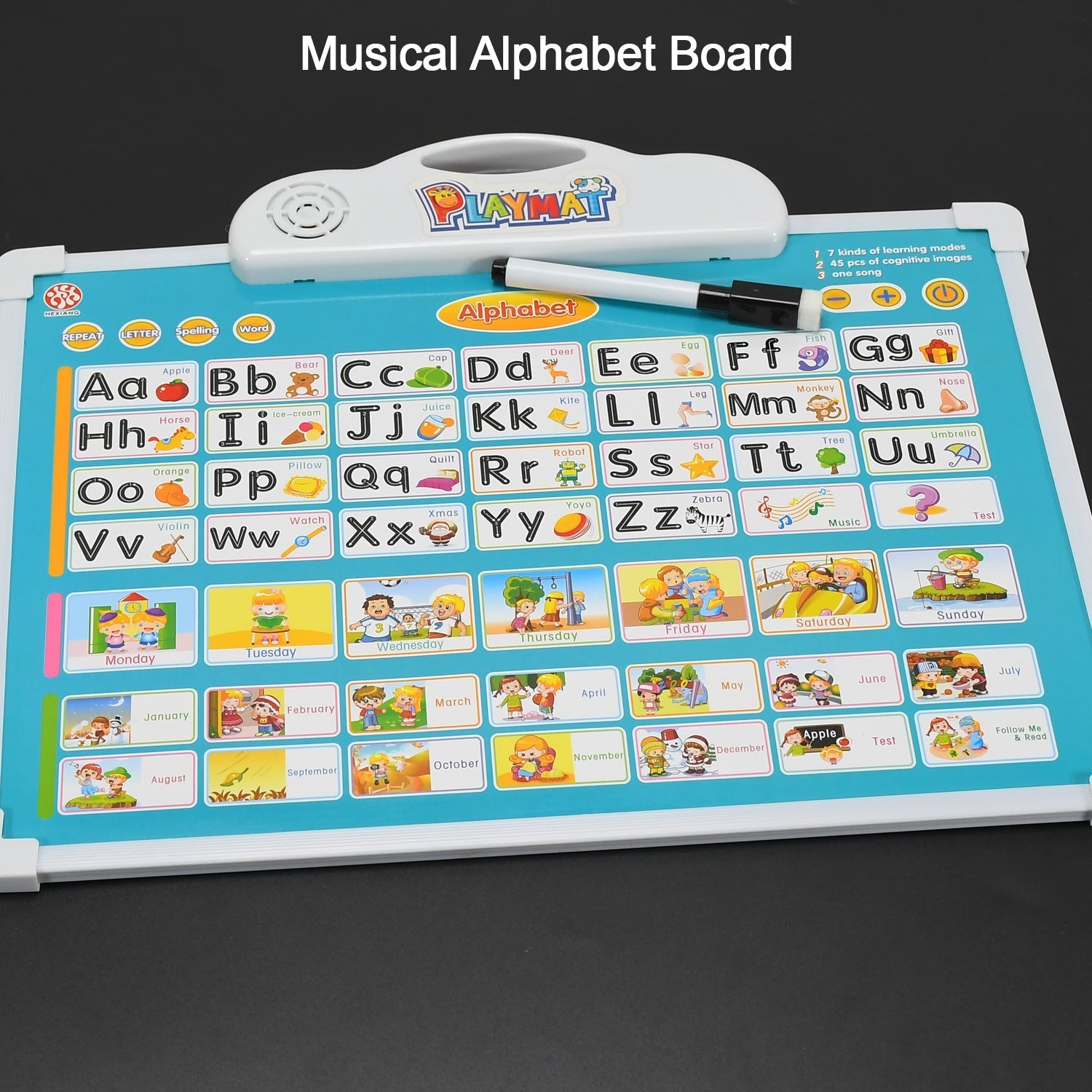 4602 Learning Board 2in1 - Educational PAD for Kids Musical Board for Alphabet ABC Learning Toy Play Mat & Drawing with One Doodle Pen DeoDap