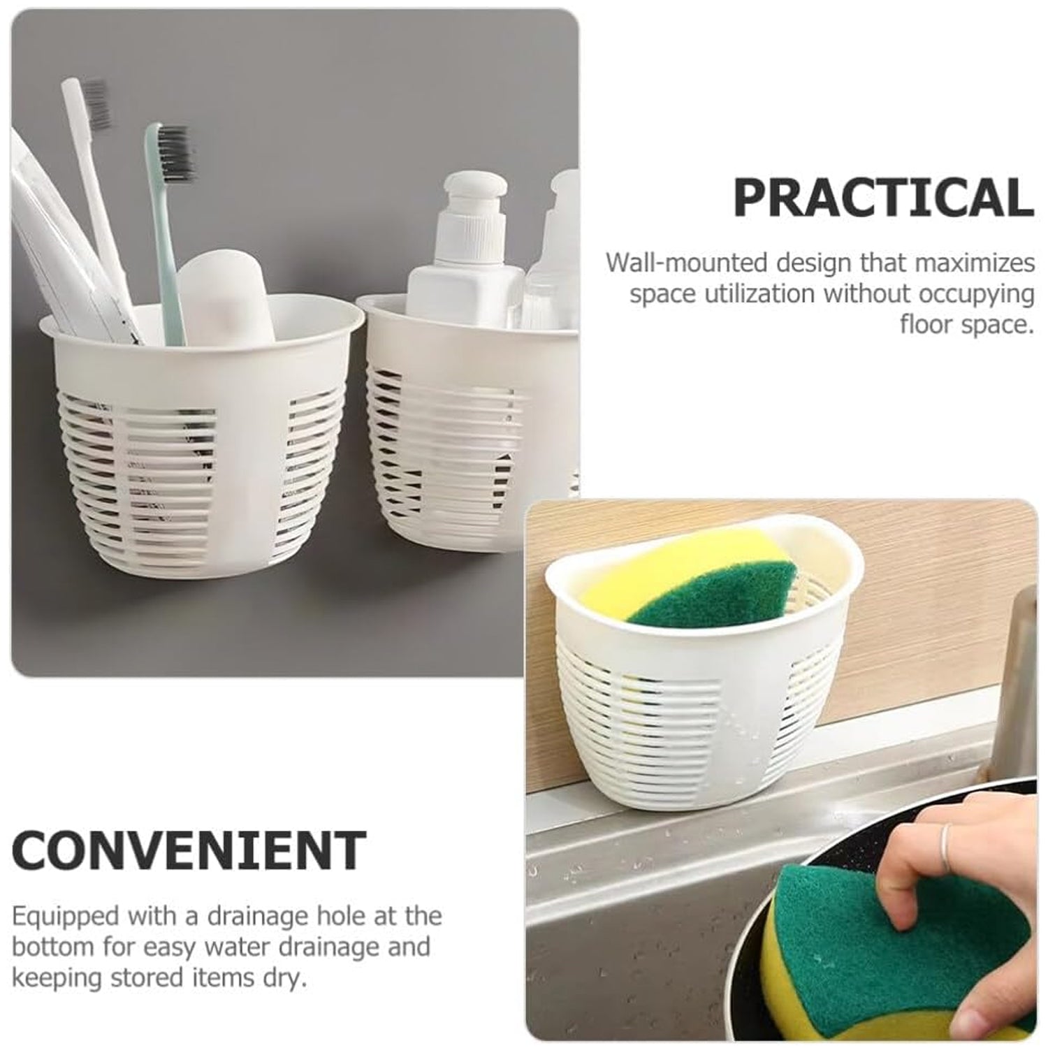 8825 Hanging Plastic Storage Basket, Adhesive Wall Mounted Organizer Box Make Up Holder Shelf Bathroom Wall Basket Punch Free Drain Basket for Kitchen Bathroom, Wall Type Storage Basket (1 Pc)