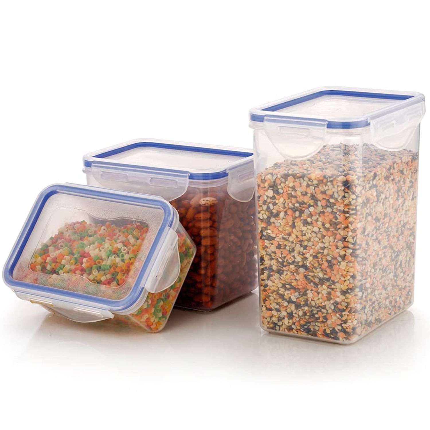 5829 Classics Rectangular Plastic Airtight Food Storage Containers with Leak Proof Locking Lid Storage container set of 3 Pc( Approx Capacity 500ml,1000ml,1500ml, Transparent)