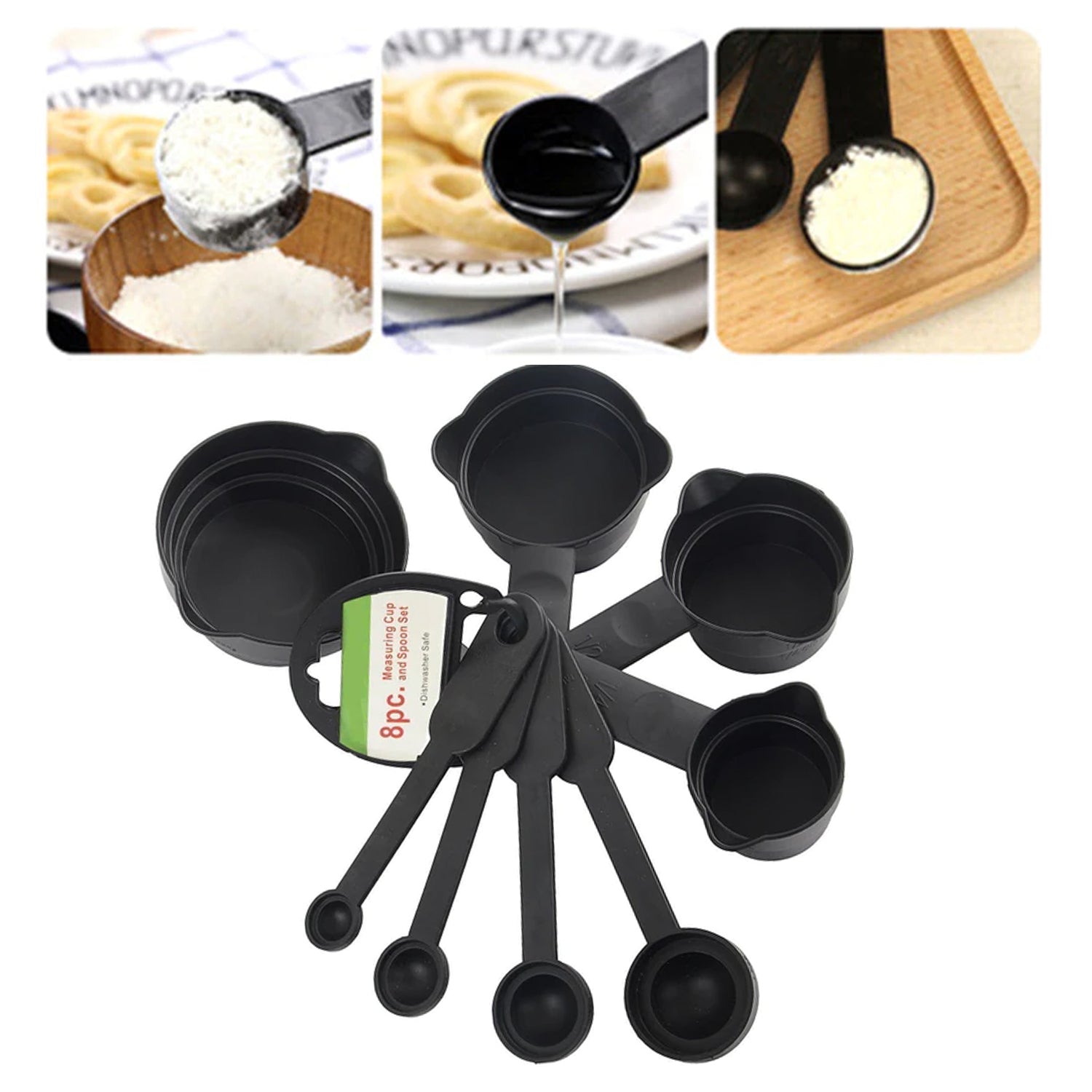 106 Plastic Measuring Cups and Spoons (8 Pcs, Black) Royal -X Impex