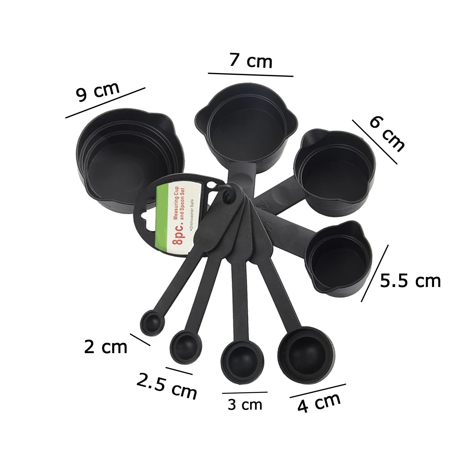 106 Plastic Measuring Cups and Spoons (8 Pcs, Black) Royal -X Impex