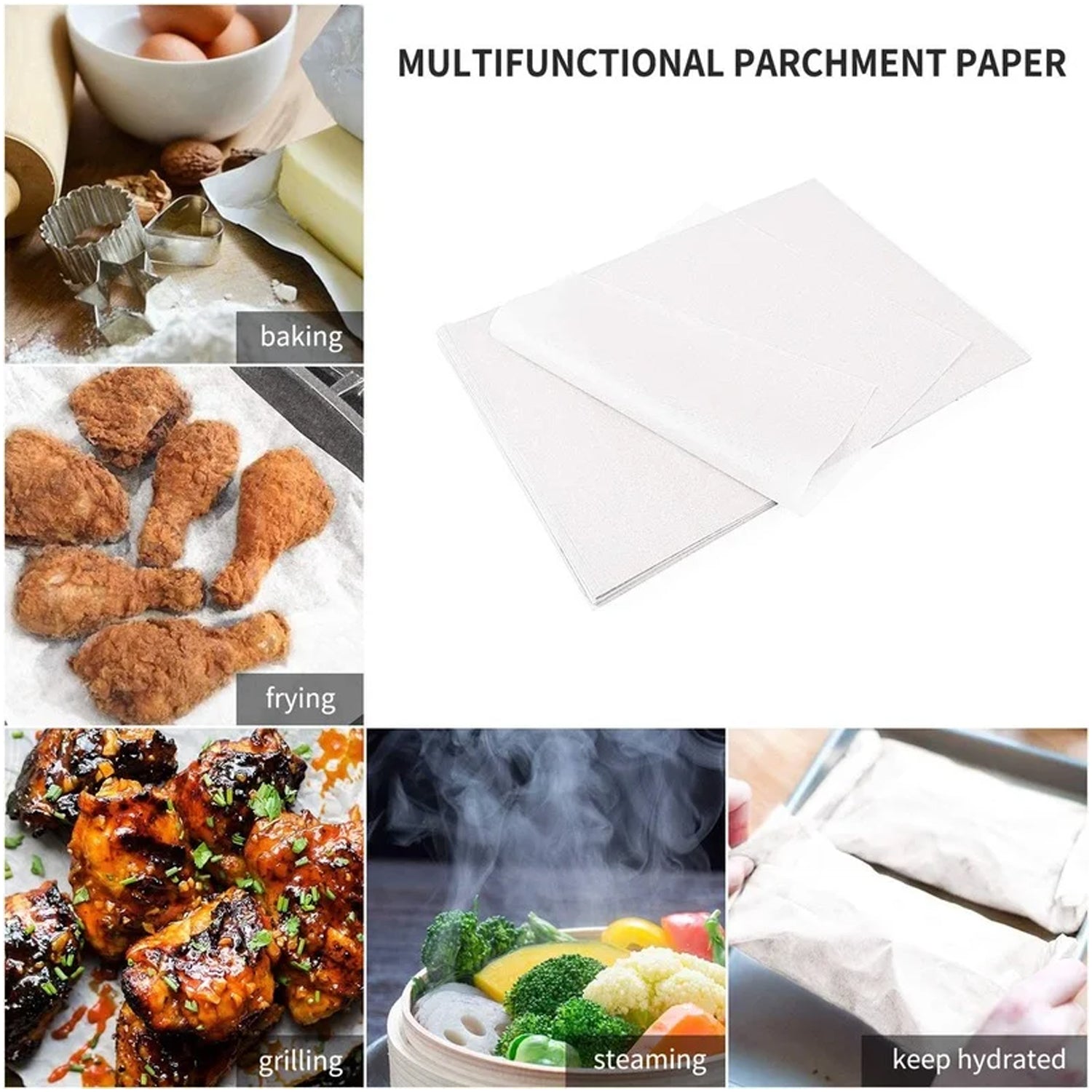 Non Stick Microwave & Oven Proof Parchment Paper/ Baking Paper/ Food Wraping Paper, Easy to Tear, Easy to Clean, for Grilling, Cooking, deep Fryer, White