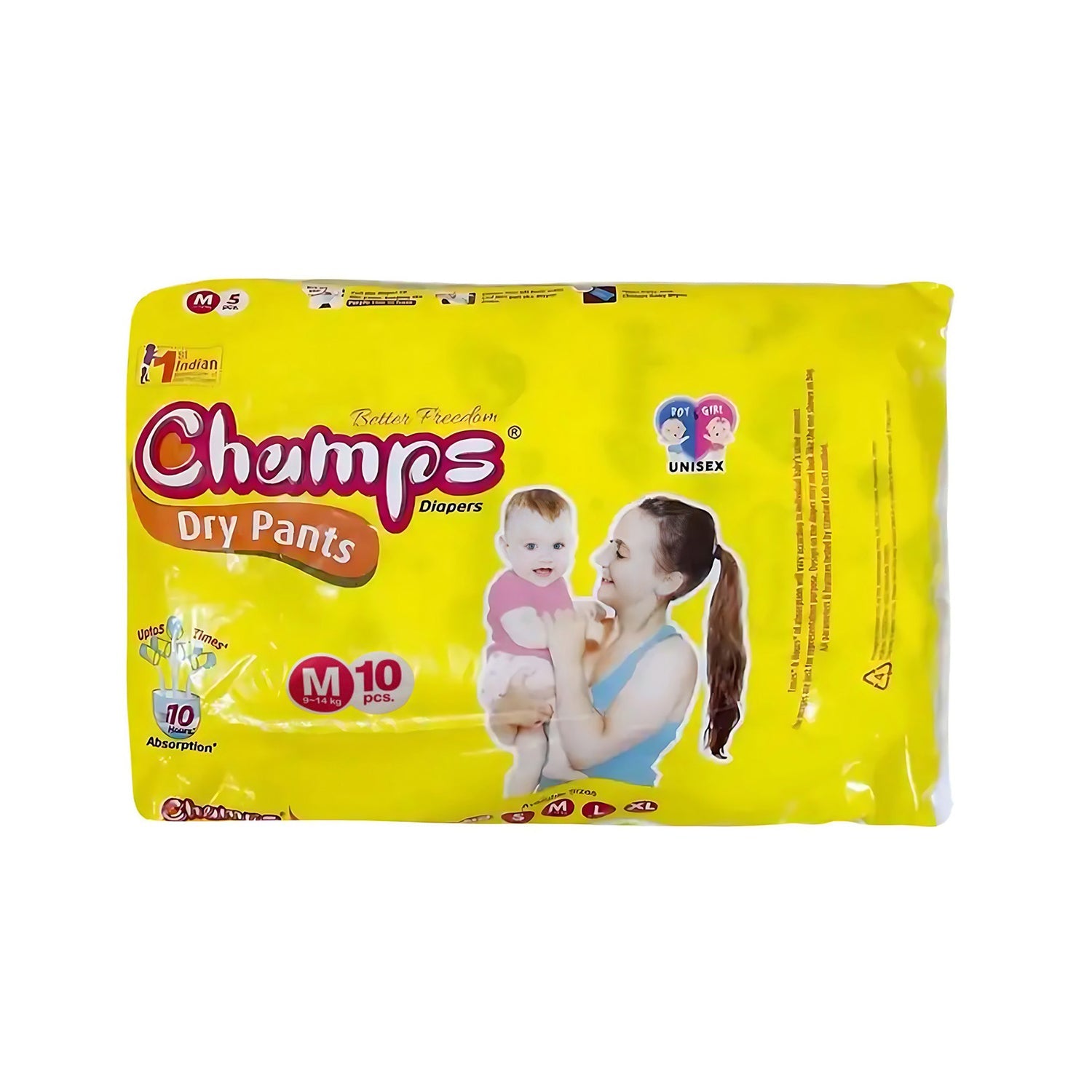 0966 Medium Champs Dry Pants Style Diaper- Medium (10 pcs) Best for Travel  Absorption, Champs Baby Diapers, Champs Soft and Dry Baby Diaper Pants (M, 10 Pcs )