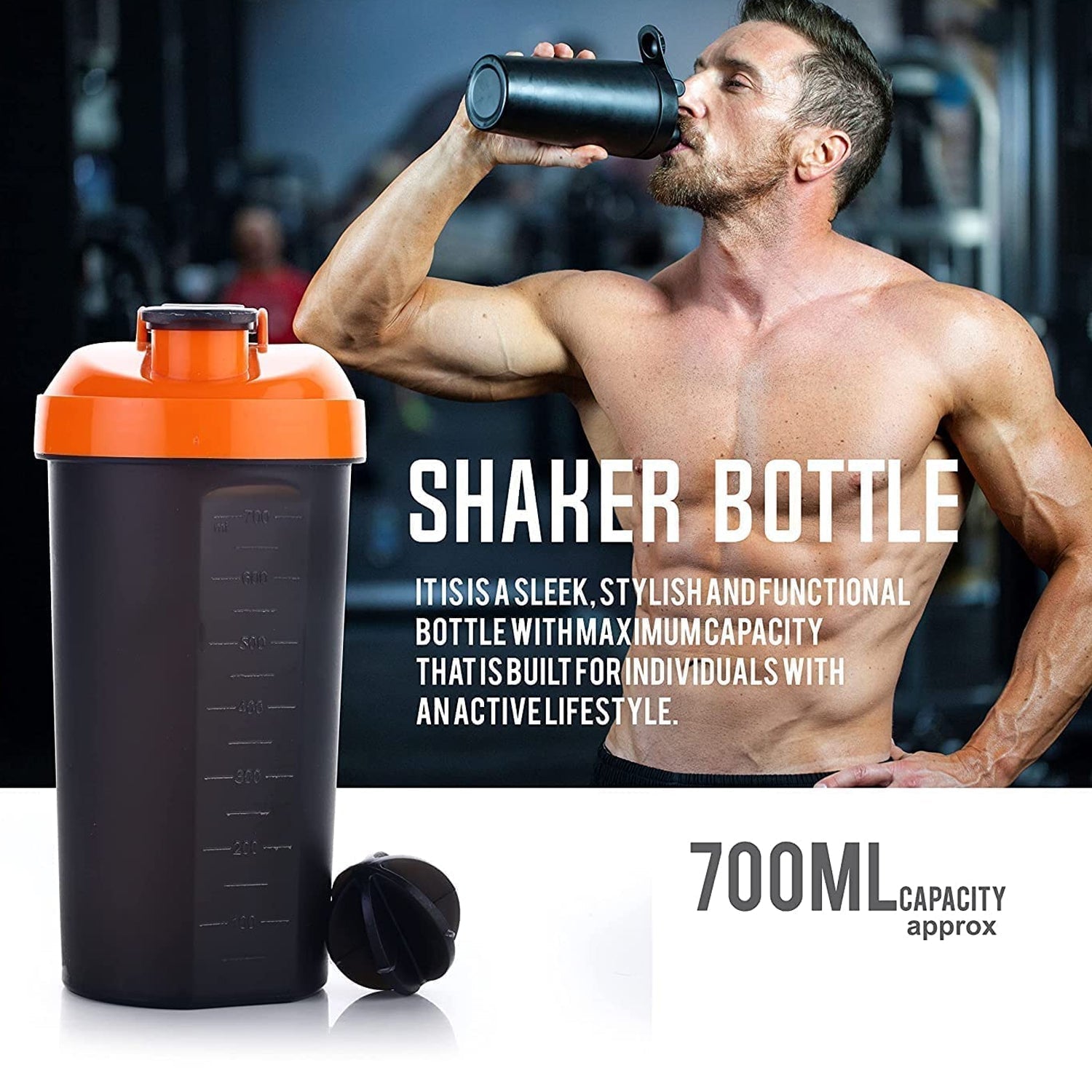 4879 700ml Protein Shaker Bottle with Powder Storage 3-Compartment Gym Shake Blender DeoDap