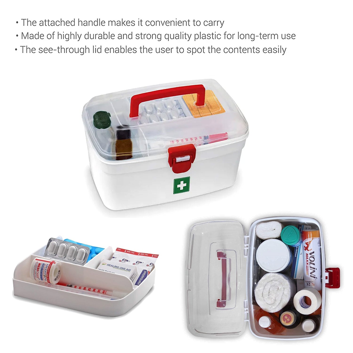 6412 Medical Box, 1 Piece,Indoor Outdoor Medical Utility,Medicine Storage Box,,Detachable Tray Medical Box Multi Purpose Regular Medicine, First Aid Box with Handle, DeoDap