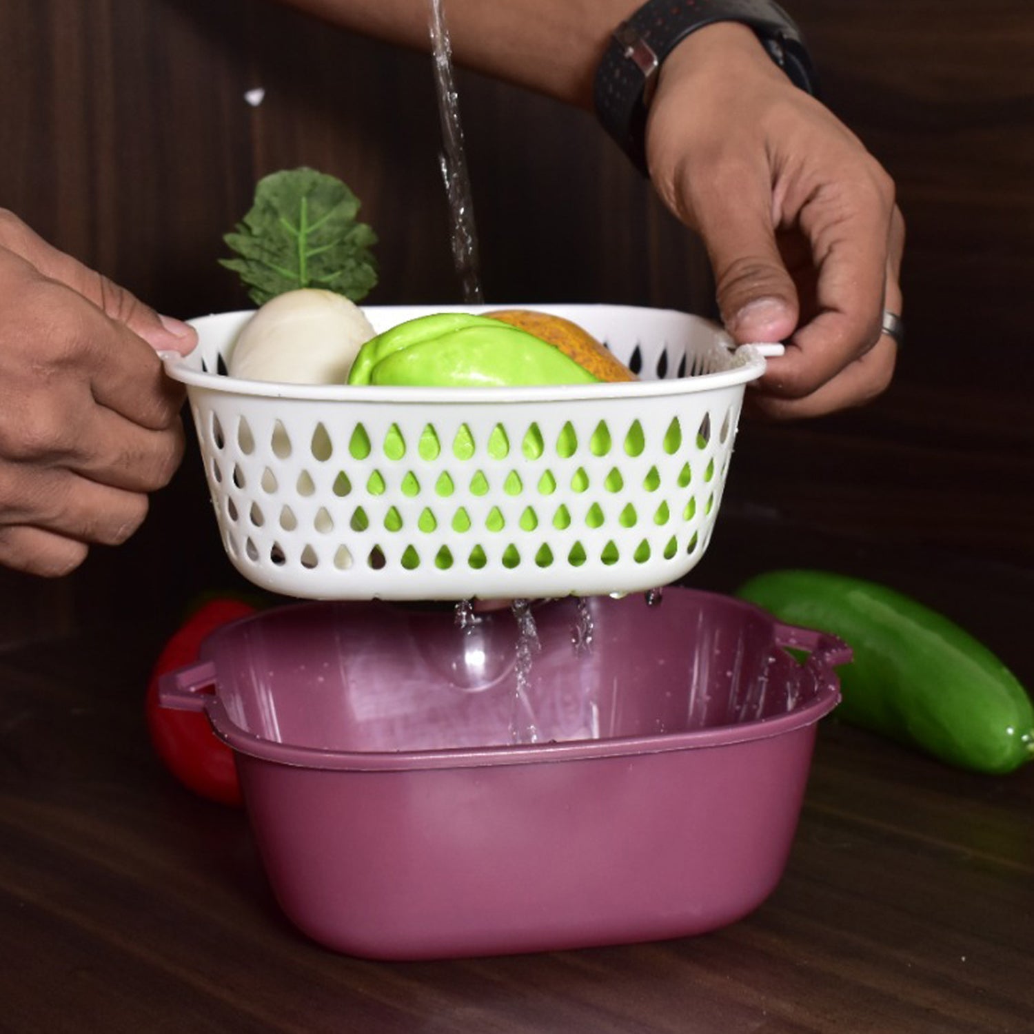 2783 2 In 1 Basket Strainer To Rinse Various Types Of Items Like Fruits, Vegetables Etc. DeoDap