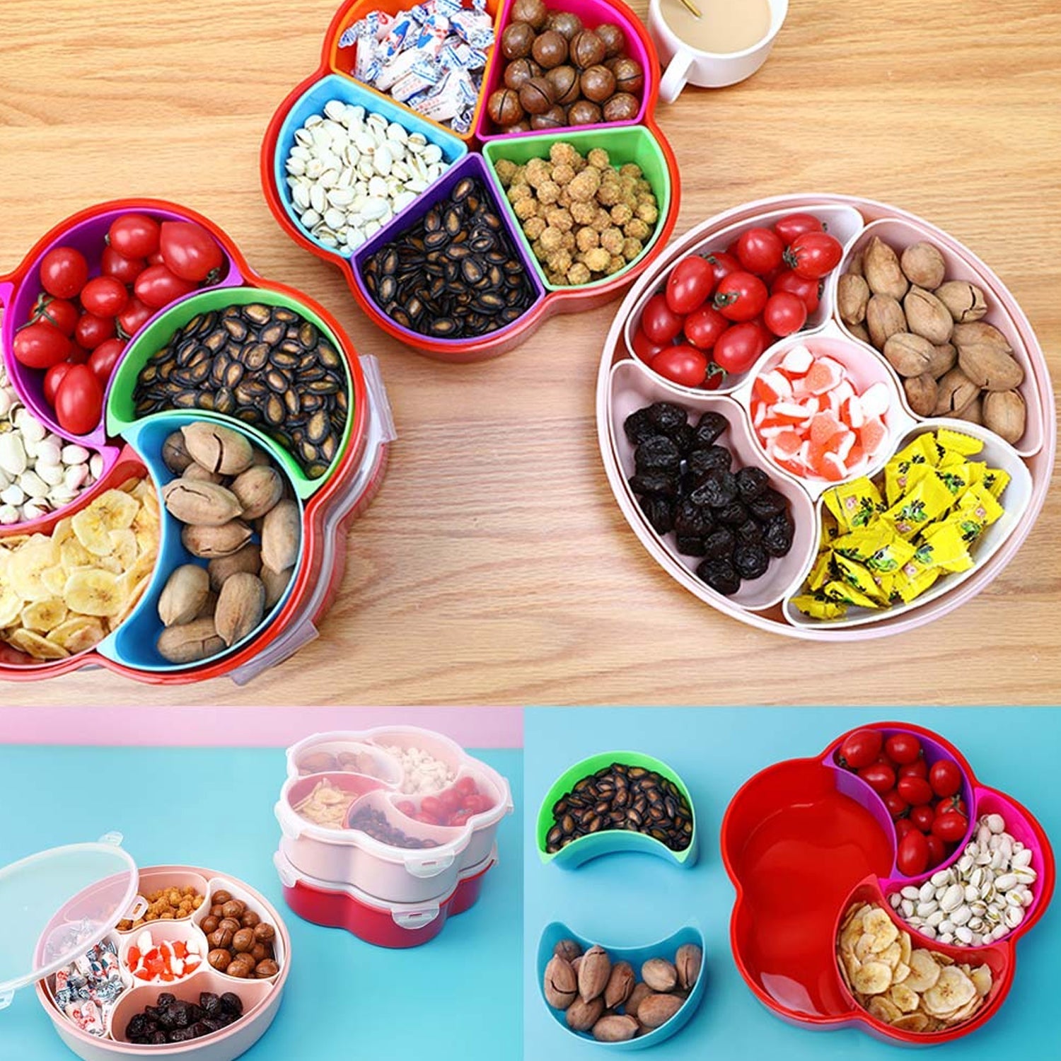 2863 5Compartments Party Food Storage Snack Nuts Box For Peanuts Fruits and Candy Box For Home & Kitchen Use DeoDap