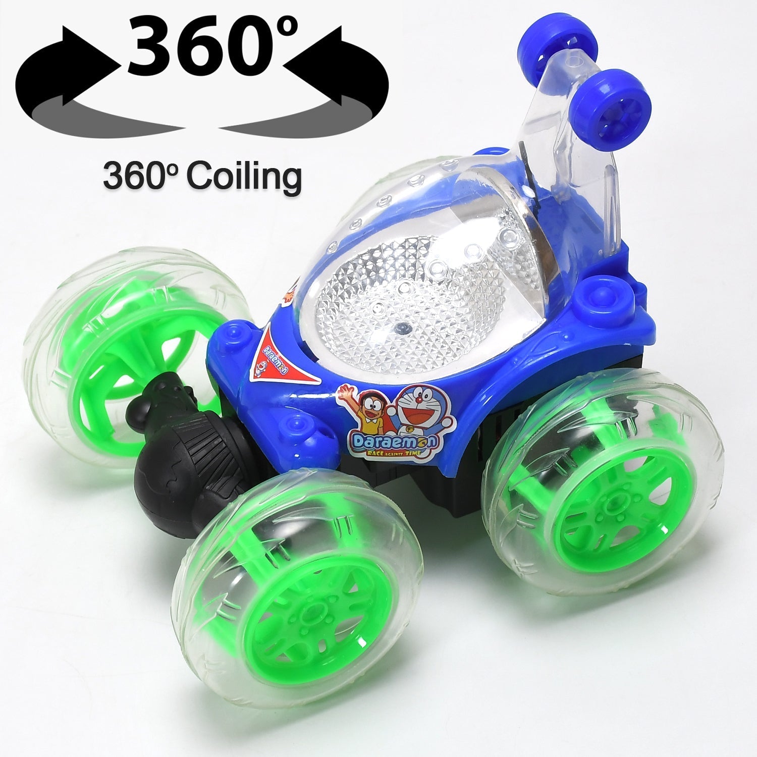 4482 Rechargeable 360 degree stunt rolling remote control car with colourful 3d lights and music for kids DeoDap