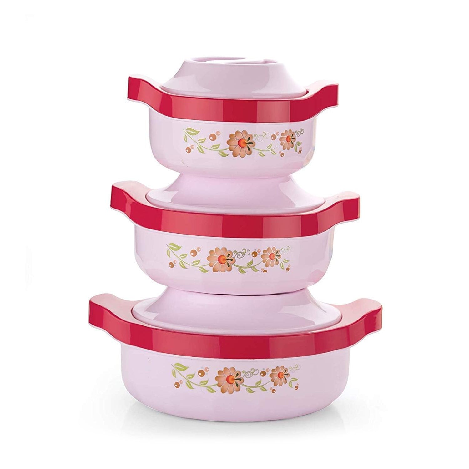 5230 Casserole Set of 3 Premium Casserole Big Size Microwave Safe 3 Pcs Set Floral Print Serve Casserole Set- 800ML,1500 ML and 2500ML DeoDap