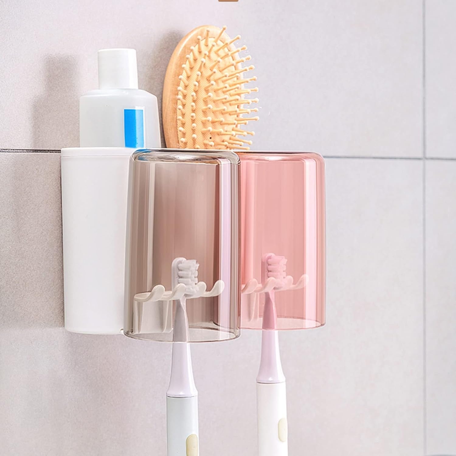 Wall Mount Toothbrush Holder with 3 & 2 Cups Automatic Toothpaste Holder Multi-Functional Kids Favorite Candy Toothbrush Holder Bathroom Accessories Organizer Rack