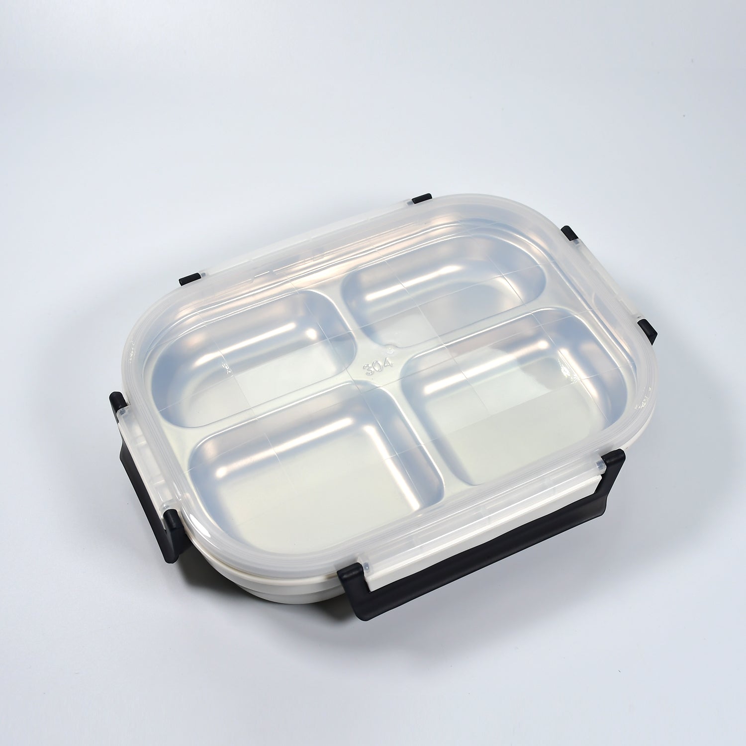 2043 White Transparent 4 Compartment Lunch Box for Kids and adults, Stainless Steel Lunch Box with 4 Compartments. DeoDap