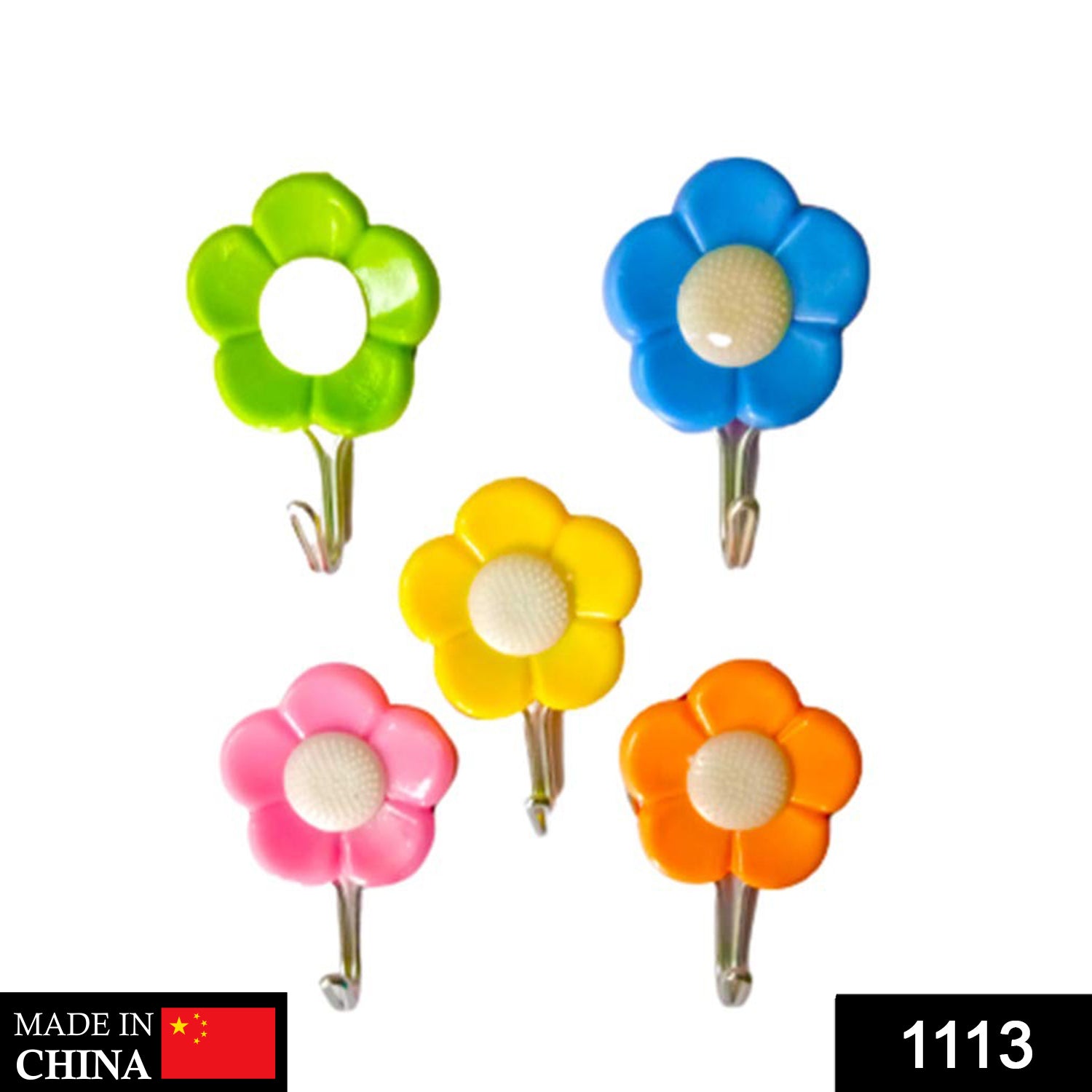 1113 Plastic Self-Adhesive Flower Shape Hooks (Pack of 5) DeoDap