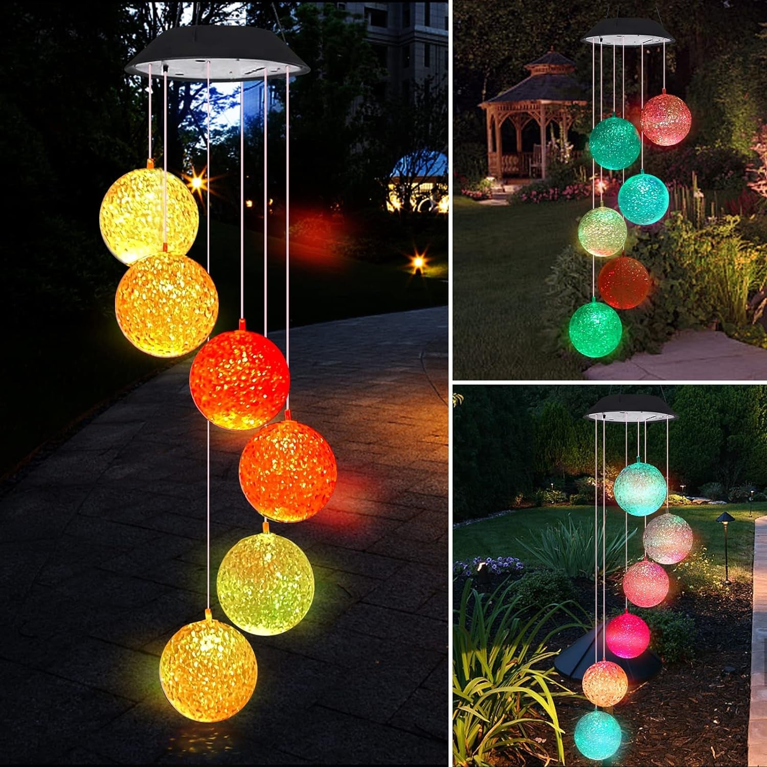 8317L Solar Crystal Ball , Color Changing Solar Powered LED Hanging Light Mobile for Patio Yard Garden Home Outdoor Night Decor, Gifts