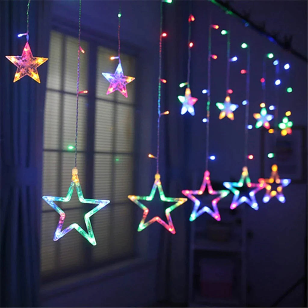 3386 12 Stars LED Curtain String Lights with 8 Flashing Modes for Home Decoration, Diwali & Wedding LED Christmas Light Indoor and Outdoor Light ,Festival Decoration (Multicolor)