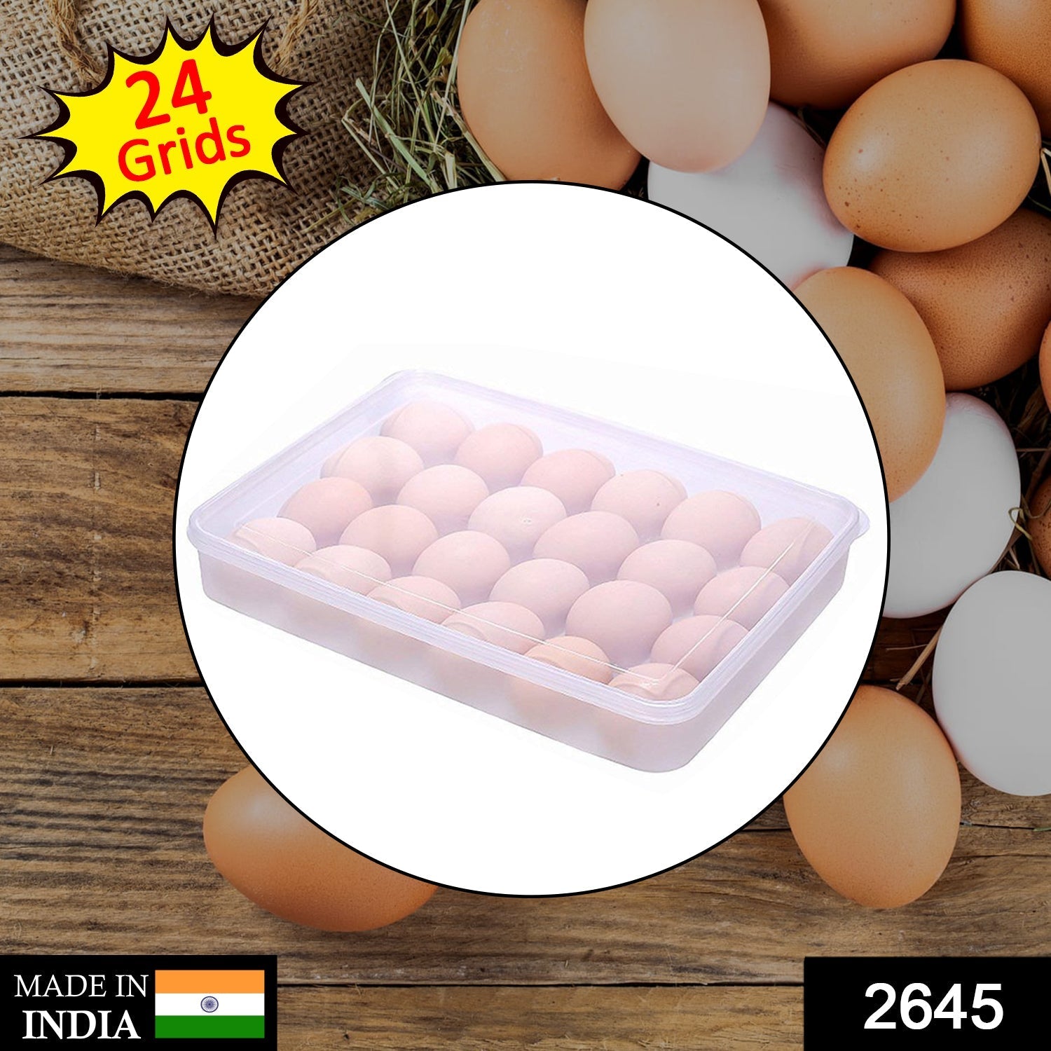 2645 24 Grids Plastic Egg Box Container Holder Tray for Fridge with Lid for 2 Dozen Egg Tray DeoDap