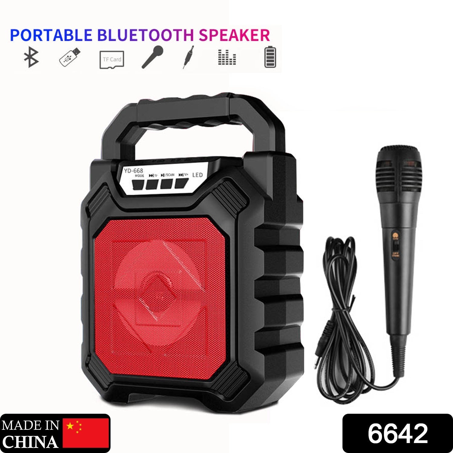 6642 Wireless Bluetooth Portable Boom Box Subwoofer Support Mic Input Outdoor Speaker 5 W Bluetooth Speaker DeoDap