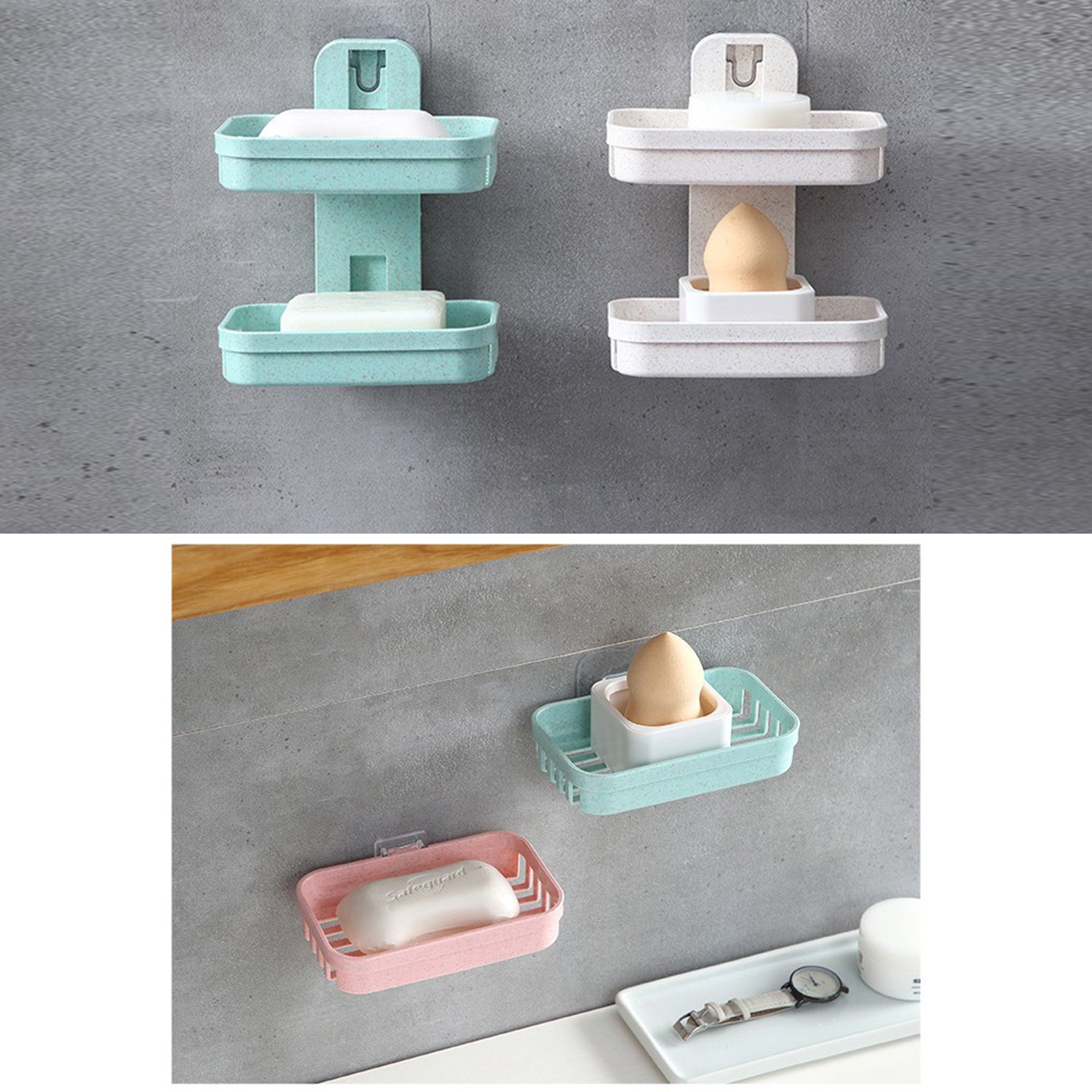 4762  Plastic Double Layer - Soap Stand, Holder, Wall Soap Box Sturdy Vacuum Dispenser Tray Deodap