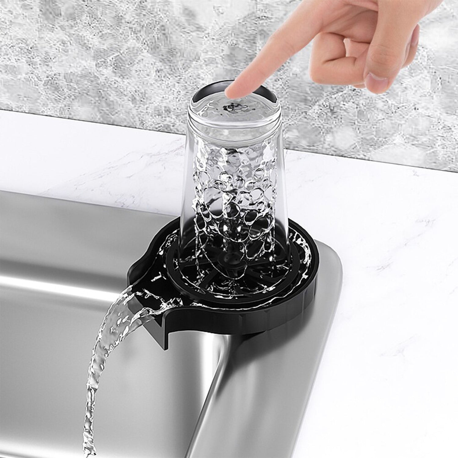 2232 Automatic Cup Washer or Glass Rinser for Kitchen Sink, Black Kitchen Sink Cleaning Spray Cup Washer, Bar Glass Washer. DeoDap