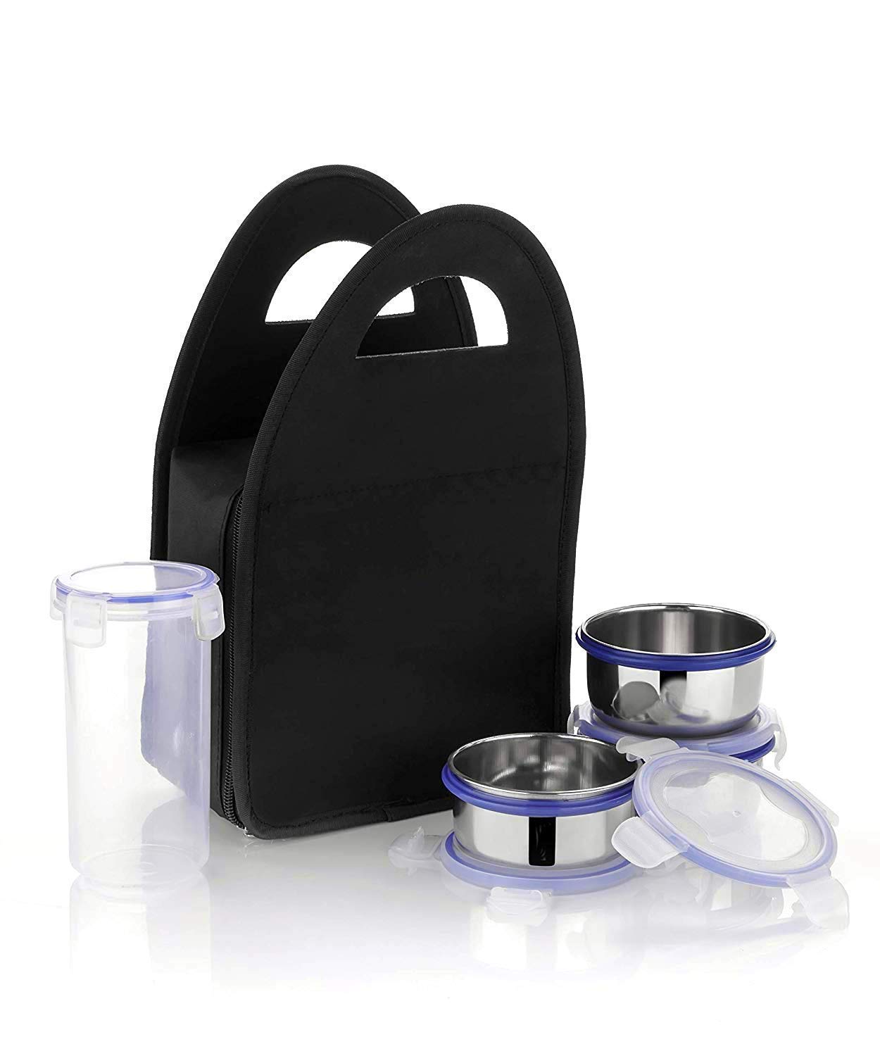 2201 Compact Stainless Steel Airtight Lunch Box Set - 4 pcs (3 Leakproof Containers and 1 Bottle) DeoDap