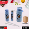 Plastic Water Bottle 3pc Set,3  Different Size Bottle High Quality Water Bottle Plastic Water Bottle BPA-Free & Leak-Proof!  Cartoon Printed Design for Kids' School, For Fridge, Office, Sports, School, Gym, Yoga (3 Pc Set)