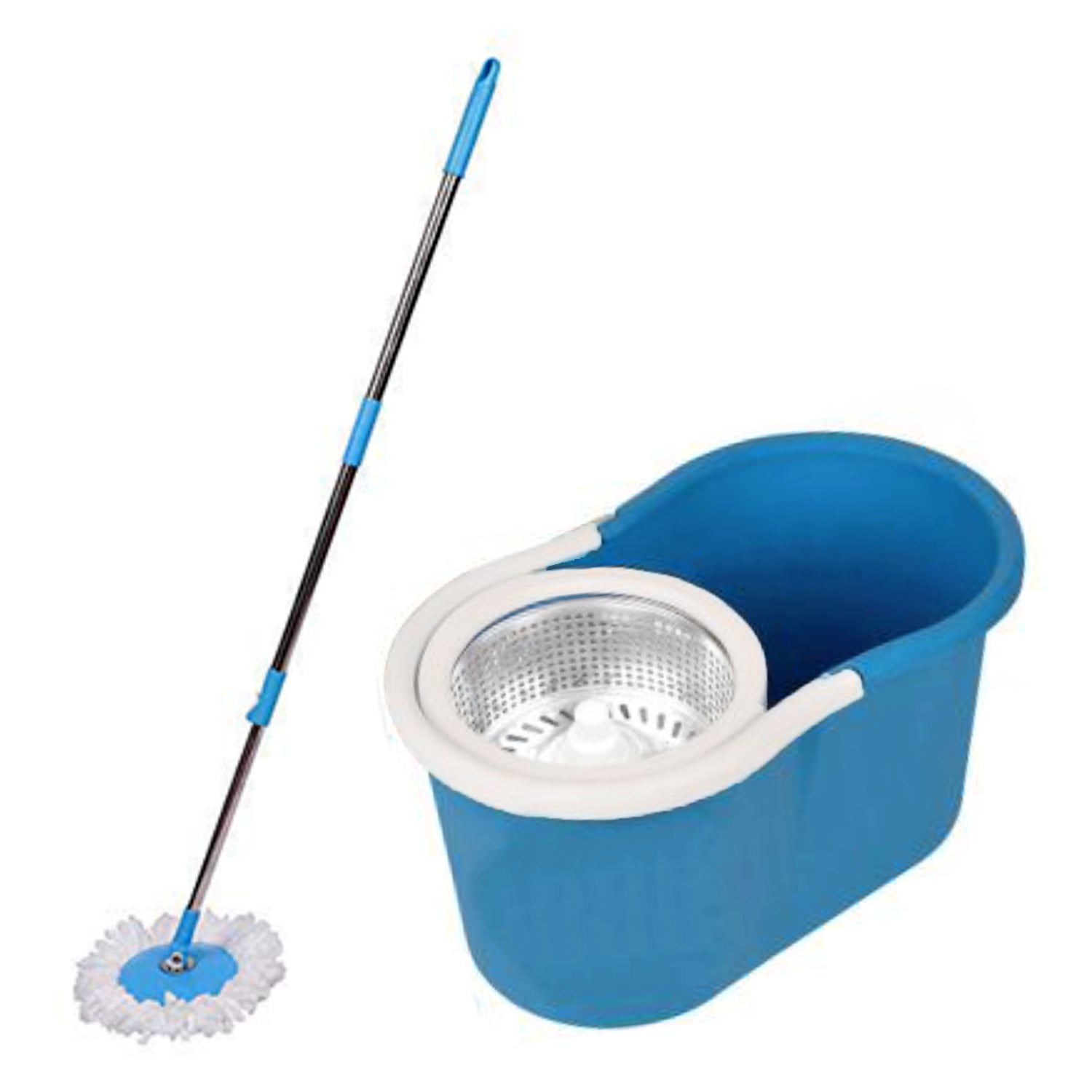 1530 Heavy Duty Microfiber Spin Mop with Plastic Bucket & Rotating Steel Pole Head DeoDap