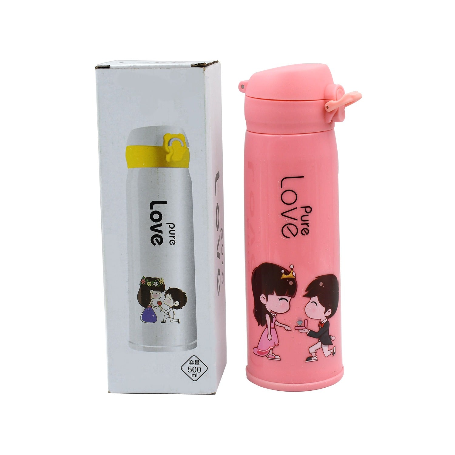 6956 Pure Love outdoor sport water bottle 500ml leak proof BPA-free for travel cold and hot water glass water bottle with daily water intake for gym and children, Fridge, for Home, Office, School (MOQ :- 80 Pc)