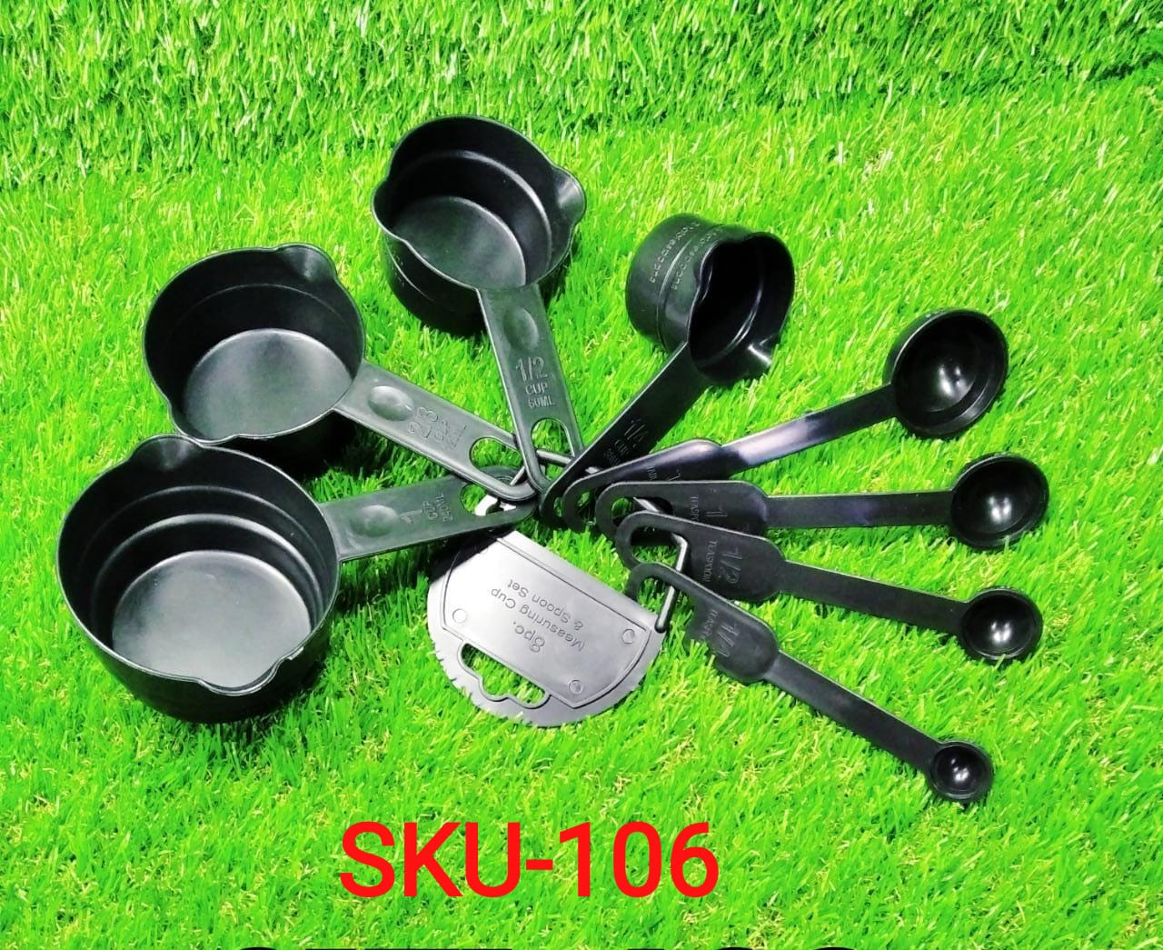 106 Plastic Measuring Cups and Spoons (8 Pcs, Black) Royal -X Impex