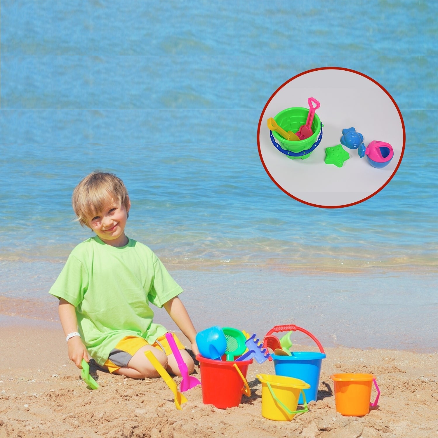 4486 Sand Game Castle Building Plastic Beach Toy Set for Kids Summer Fun Creative Activity Playset& Gardening Tool with Accessories & Bucket-Pack of 6 Pcs DeoDap